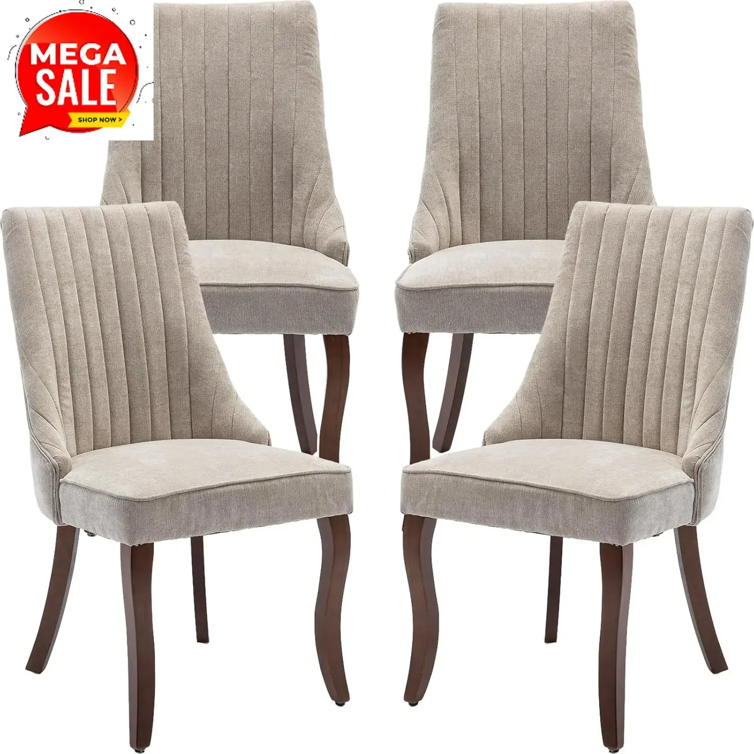 Beige Mid Century Dining Chairs Set of 4, Modern Kitchen & Dining Room Chairs Set of 4, Fabric Upholstered Kitchen Chairs, Silla
