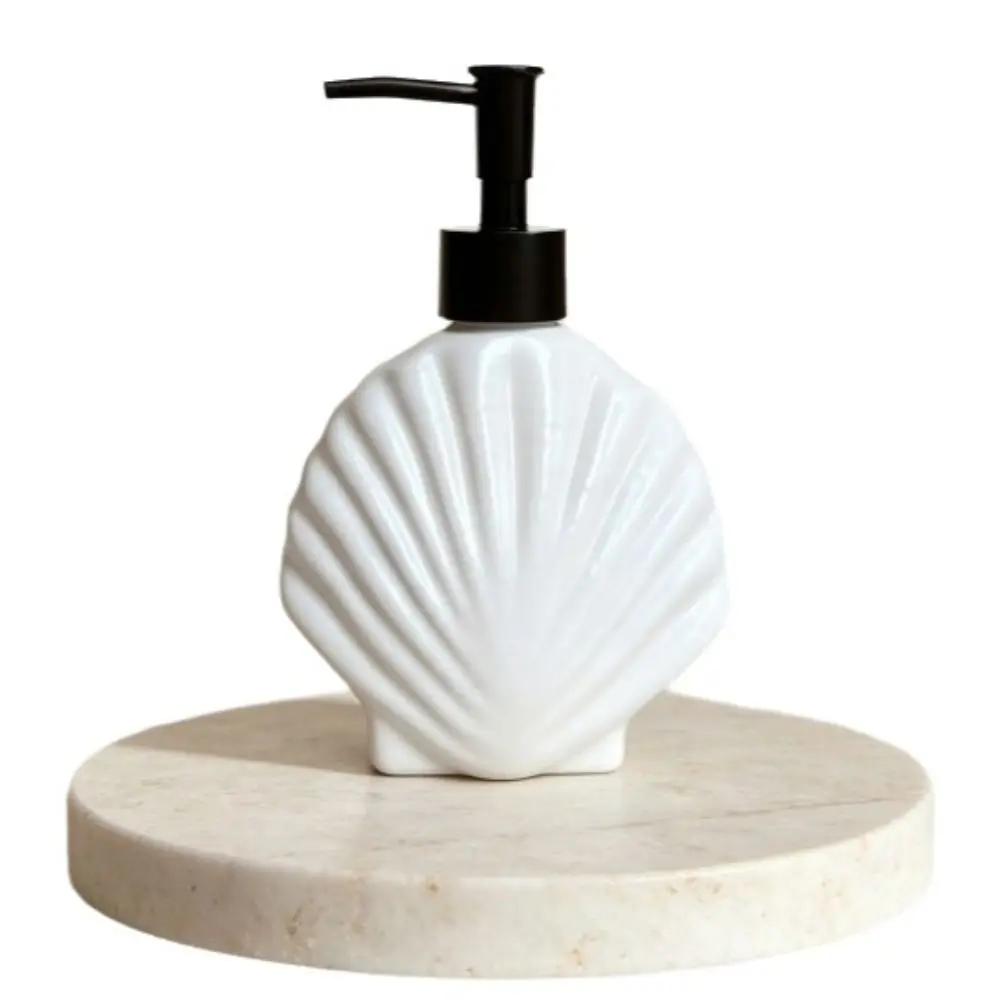 Moderner 360ml Muschelförmiger Seifenspender aus Glas, Drucktyp, Flüssigseifenbehälter, leer, auslaufsicher, Handdesinfektionsmittelhalter für Restaurants – Detail 2