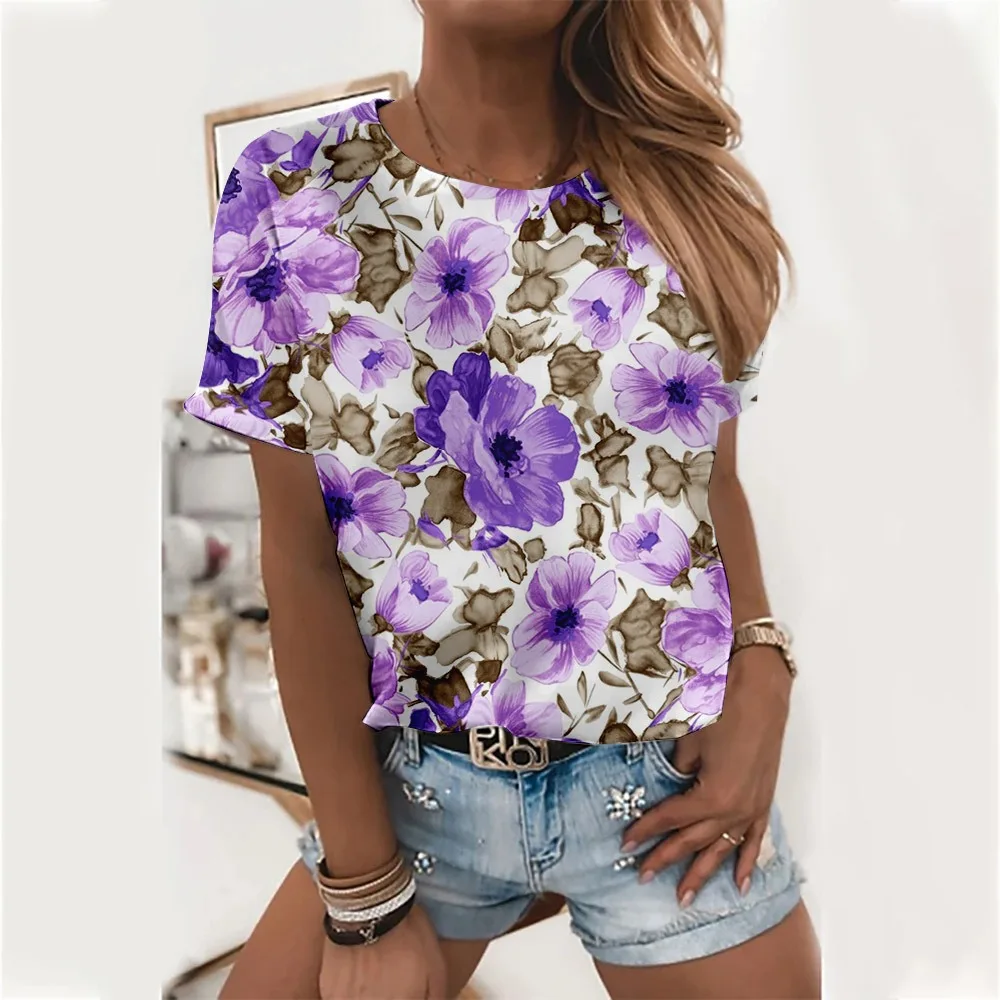 Summer Floral Sunflower T-shirt Women Short Sleeve Animal T-shirt Fashion Casual Loose Sweet Tops O-Neck Trendy Blusa Elegant