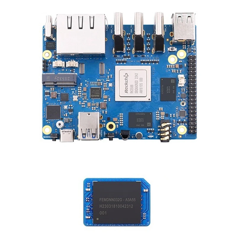 For Orange Pi 5 Plus Development Board 4G+32G EMMC Module Kit RK3588 64Bit 2.5G M.2 Slot Support 2230 Wi-Fi 6 BT Module Set