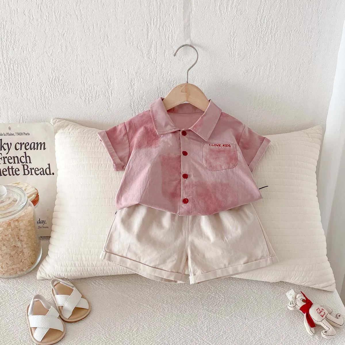 

Boys' Summer Clothes, Pink Shirt, Shorts Set, Baby and Children's Thin Short Sleeved Two-piece Set, Pure Cotton