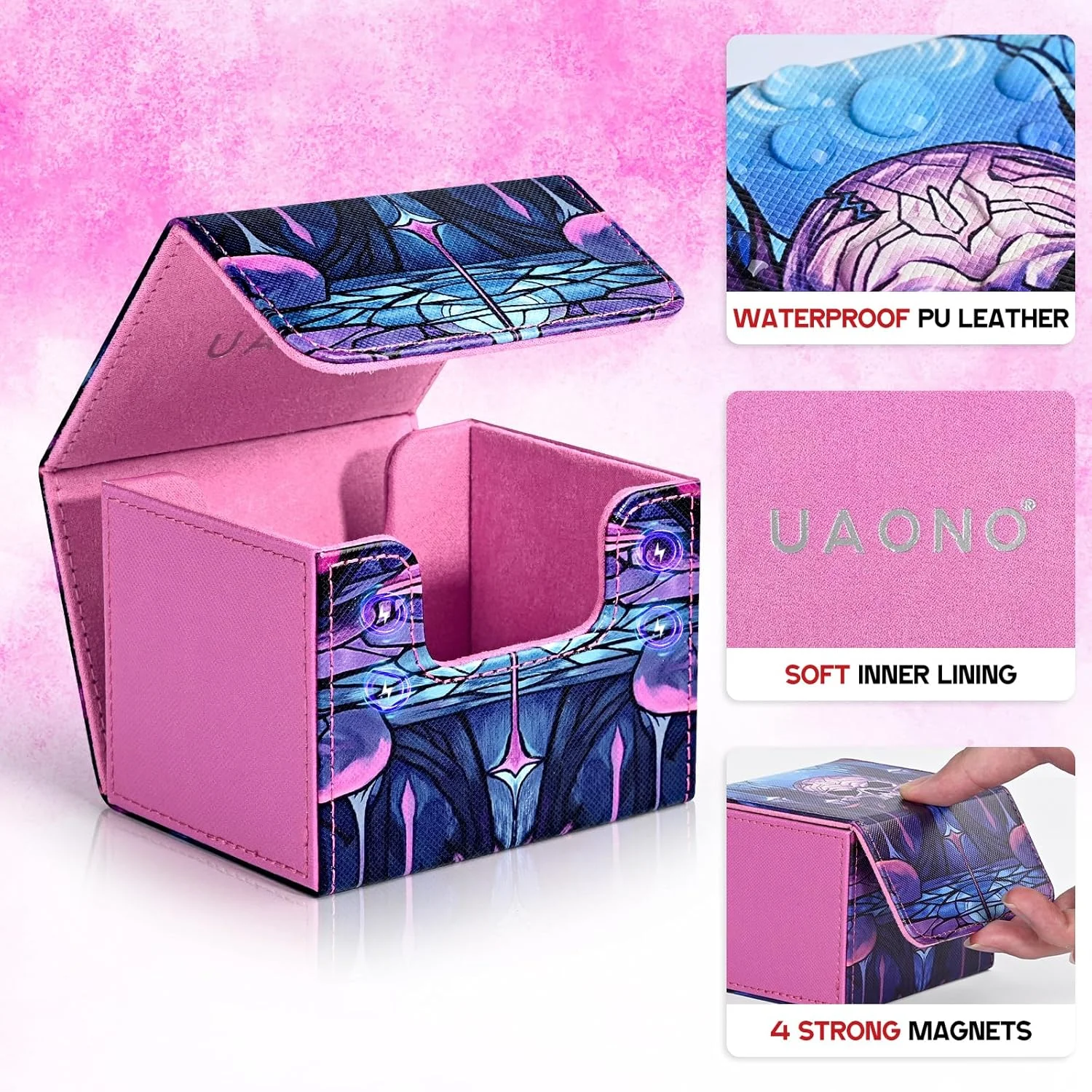 Deckbox für TCG-Karten, Sammelkarten-Aufbewahrungsbox für mehr als 120 Karten mit Ärmeln, PU-Leder-Kartenbox, passend für CCG-Zauberkarten – Detail 6