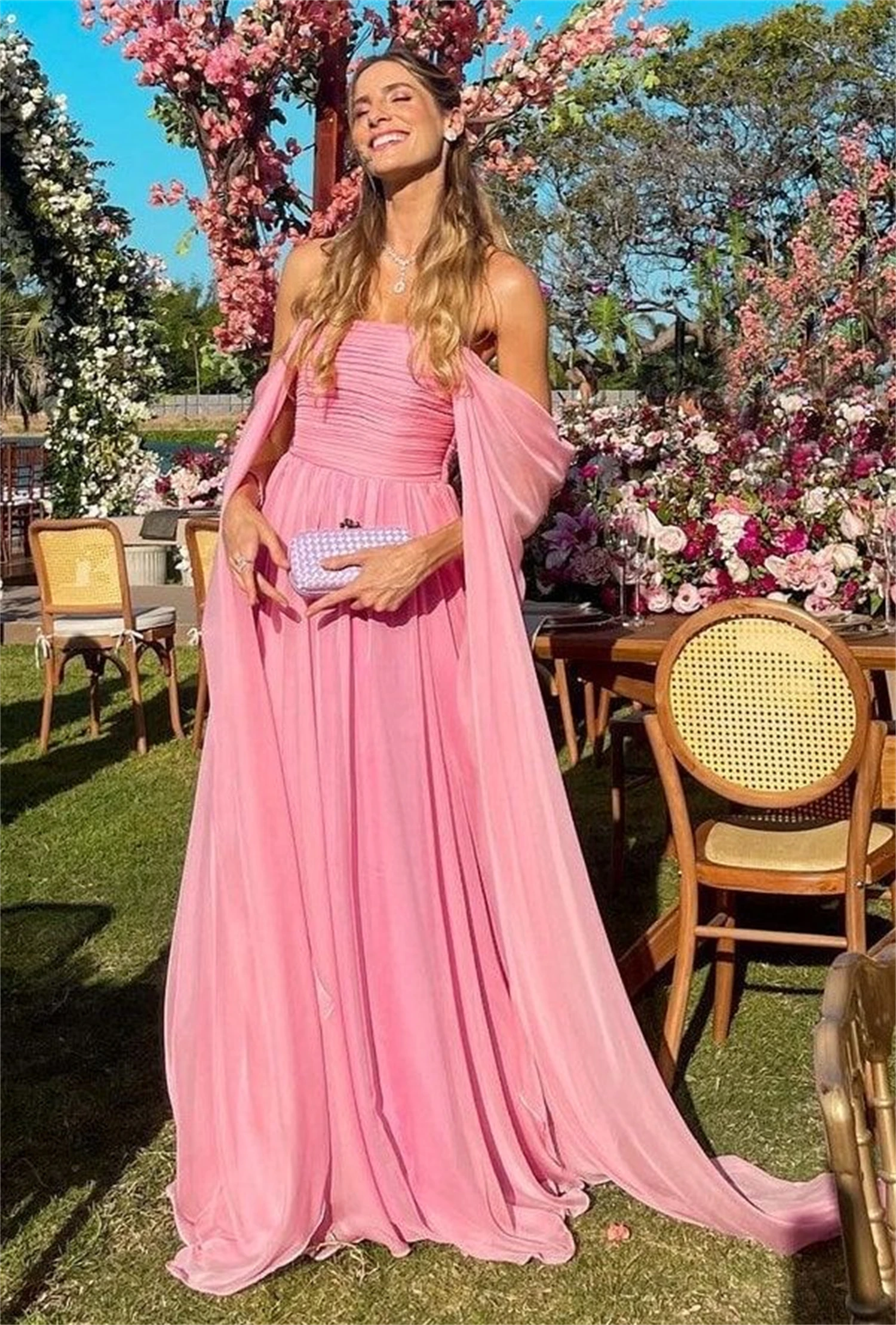 Elegant Evening Dresses for Women Customized Reunion Mesh Long Wedding Party Dress Es Shoulder Sleeve Bridesmaid Pink Graduate