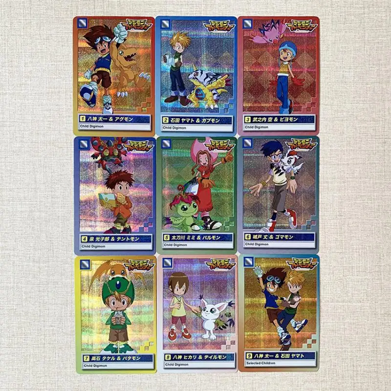 9 Sheets Flash Card Digimon Adventure Yagami Taichi Agumon Ishida Yamato Gabumon Diy Action Toy Figures Anime Game Collection