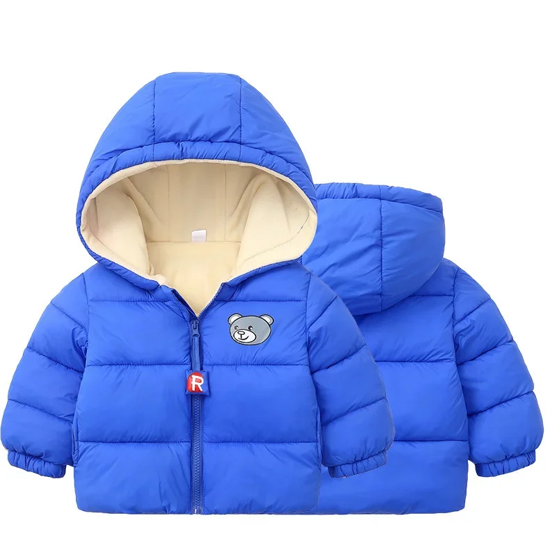 

2024 Autumn Winter New Baby Girl Boy Outerwear Hooded Warm Down Jackets Solid Toddler Cotton Clothing Cartoon Bear Print Coats