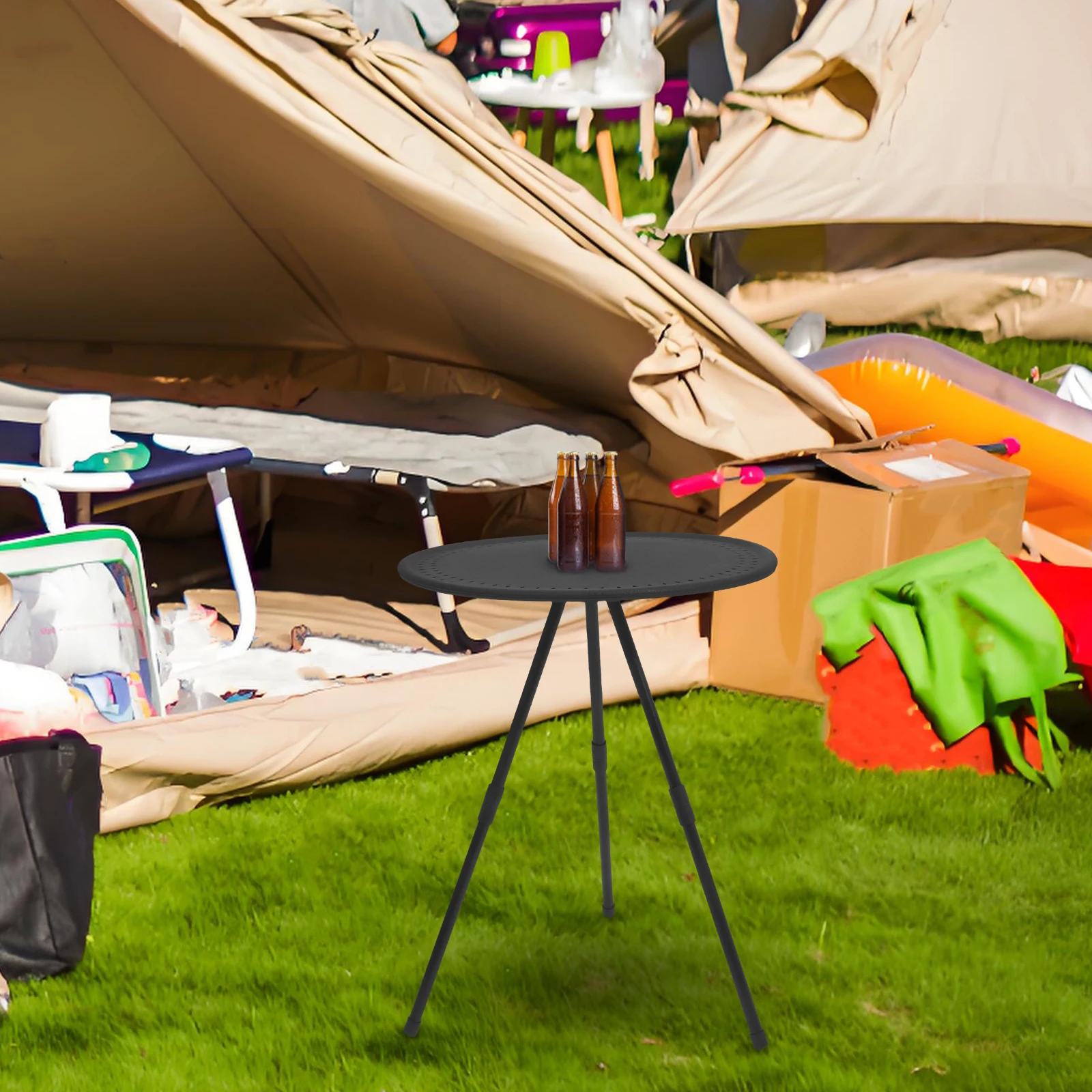 Foldable Round Table Camping Picnic Portable Barbecue Outdoor Adjustable Height Thickened Board Stable Durability