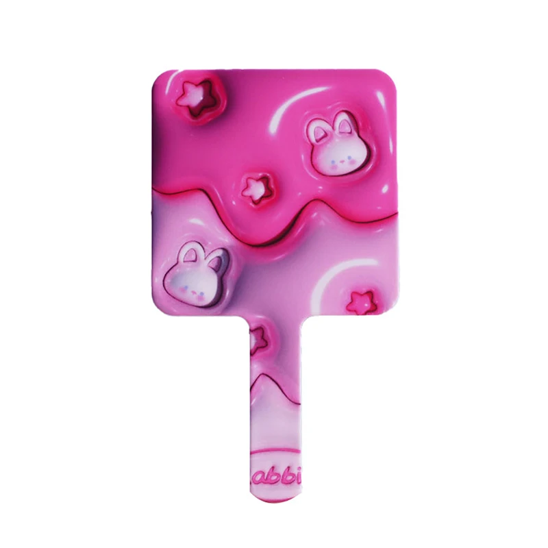 손잡이가 달린 귀여운 만화 토끼 사각형 메이크업 거울, 핸드헬드 메이크업 거울, 스파 살롱 컴팩트 거울, 화장품 거울