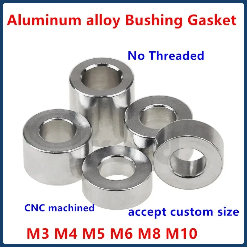 5/10pc M3 M4 M5 M6 M8 M10 Aluminum Bushing Washer Gasket Round Hollow No Thread Standoff Spacer Thickness 2/3/4/5/6/8/10/12/30mm