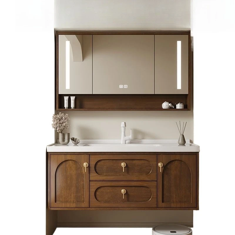 

Chinese oak bathroom cabinet feng shui mirror combination ceramic integrated intelligent washbasin series washbasin
