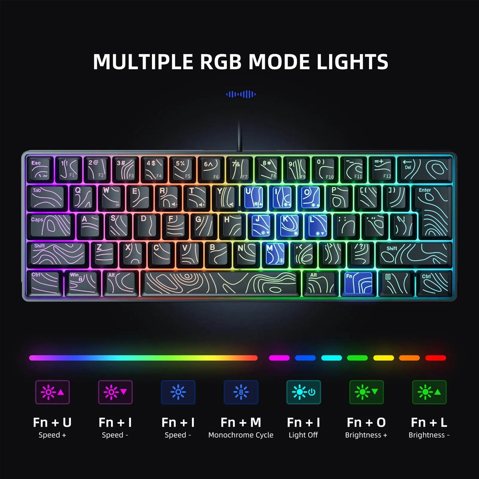 コンピュータ用有線キーボード 61 キー USB RGB N キーロールオーバー輪郭キーキャップ ホームオフィス用メンブレンキーボード