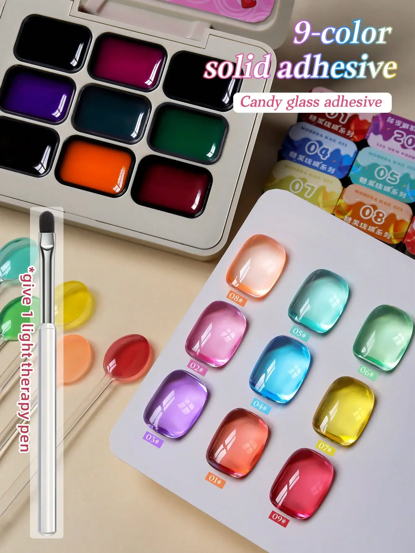 Ensemble de 9 pièces de vernis à ongles de couleur d'art d'ongle de printemps 2025, cadeau d'art d'ongle d'effet dégradé d'adhésif dur durable