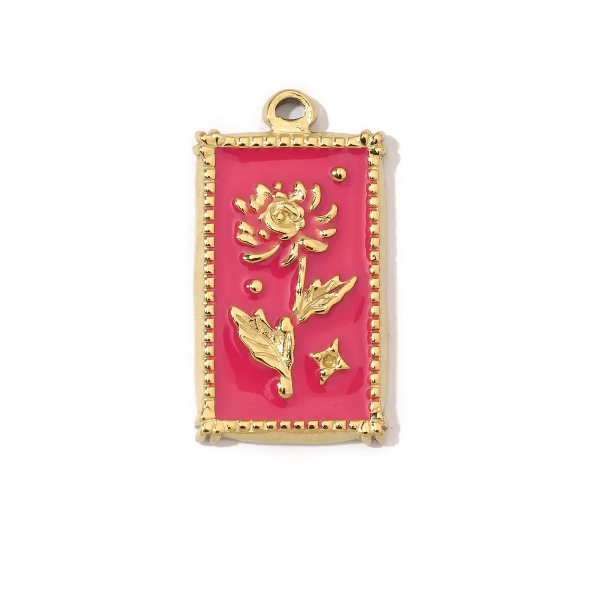 3pcs/Lot  316l Stainless Steel French Geometric Flower Enamel Square Charms Rose Heart Daisy Necklace DIY Small Pendant