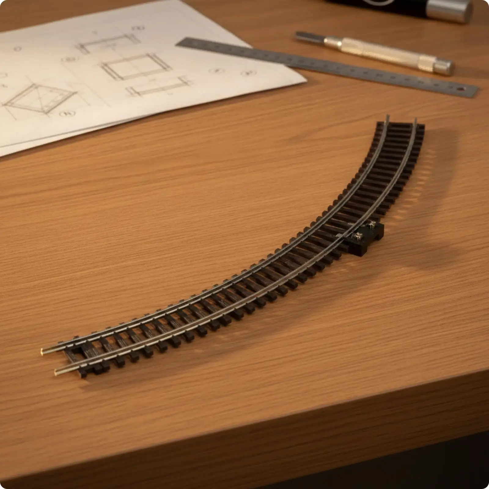Model Train Track Extension HO Scale Curved Rail with Power Connector for Railway Diorama Desktop Layout Alloy