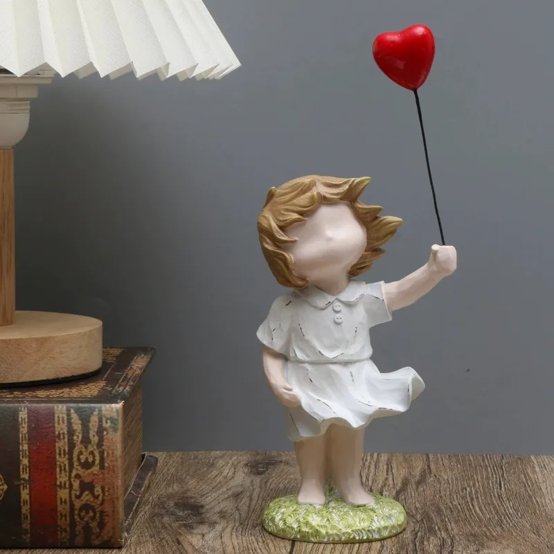 

Heart Balloon and Flying Girl Inspired Artwork Miniatures Figurines Modern Sculpture Home Decoration Statue Home Decor Crafts