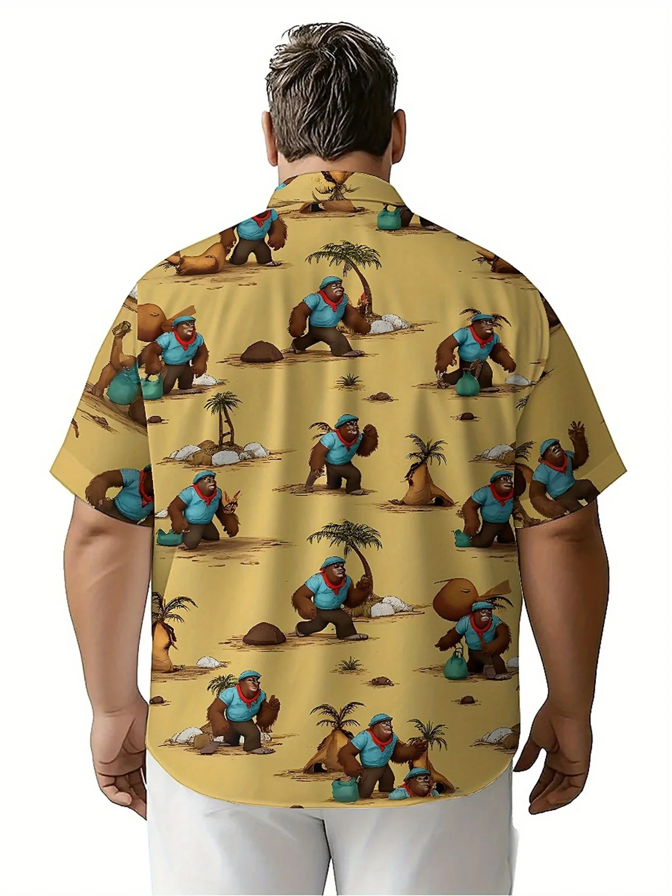 Men's Plus Size Hawaiian Shirts Sasquatch Jungle Adventure Theme pattern, Button Up Shirts, Unisex Casual Clothing, Summer Tops