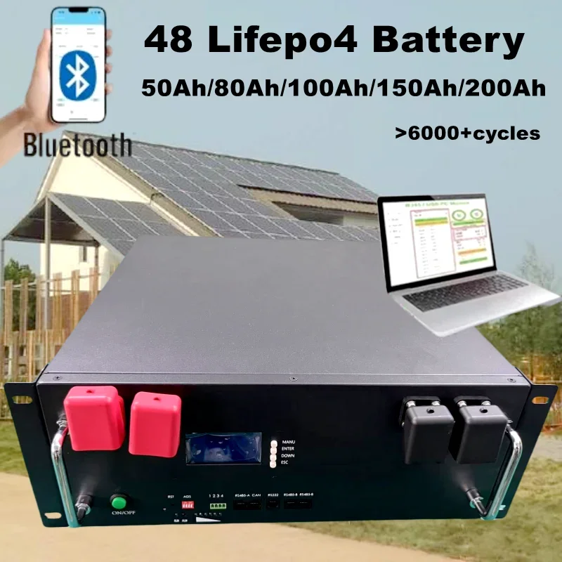 Lifepo4 Batteria 48V 100Ah 50Ah 150Ah 200Ah Al Litio Lifepo Bluetooth Per Sistema Solare Inverter Ibrido 2000W 5000W 10KW
