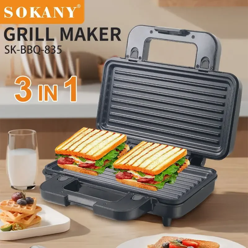 

1000W Electric Contact Grill Digital Griddle and Panini Press, Optional Waffle Maker Plates, Opens 180 Degree Barbecue