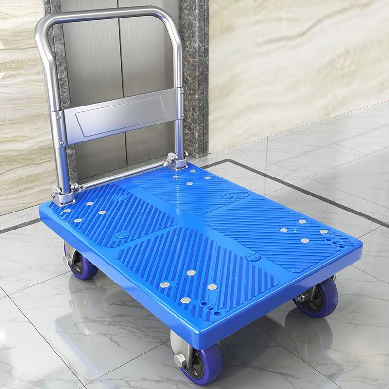 Factory price logistic platform steel folding cart flat warehouse handle hand platform moving trolley