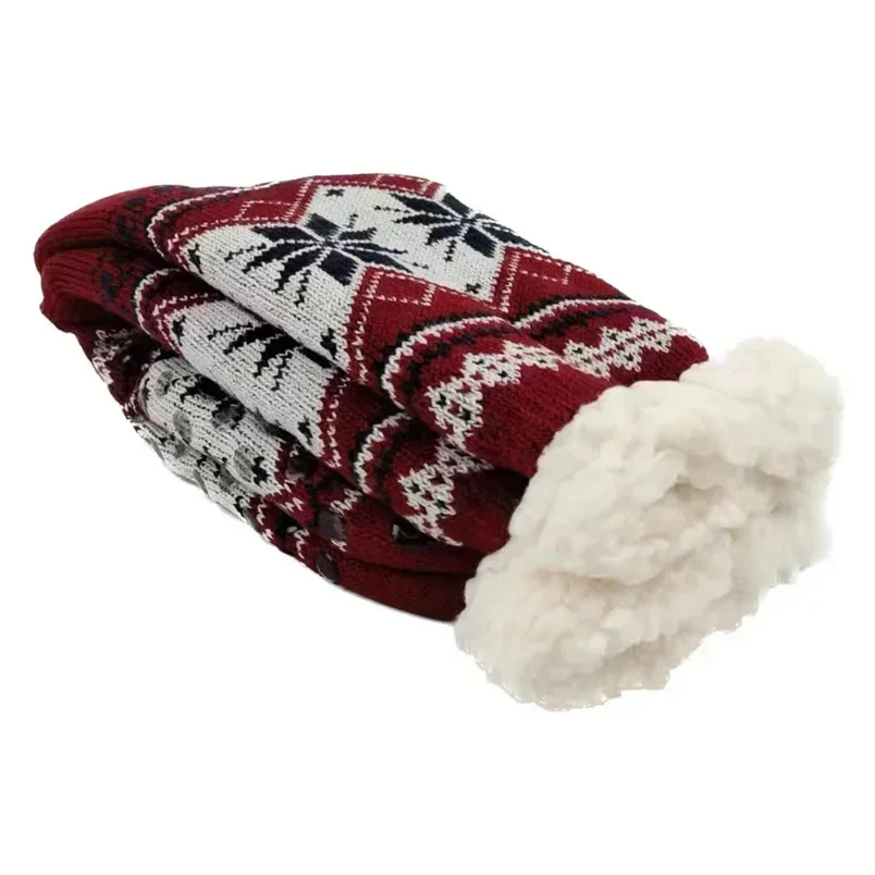 Men Floor Socks Winter Warm Fuzzy Sherpa Lined Anti Slip Grip Snowflake Nordic Soft Cozy Home Sleep Socks Thick Plush Bedroom