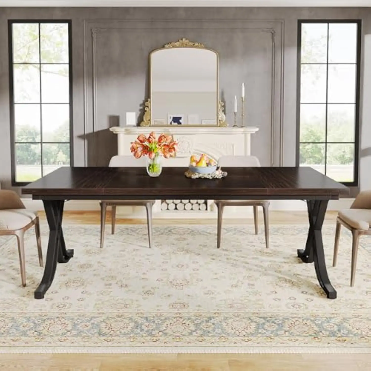 Dining Table for 4-6 People, 63 Inch Industrial Large Kitchen Table with Heavy Duty Metal Frame, Rectangle Wood Dining Room Ta