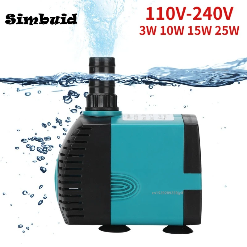 EU/US 3W 10W 15W 25W Fish Tank Water Fountain Pump Filter 110V-240V Ultra-Quiet Submersible Fish Pond Aquarium Pump