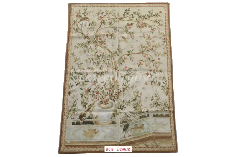 Free Shipping 100% 5.65'X6.95' Handmade wool aubusson tapestry gobelin carpet