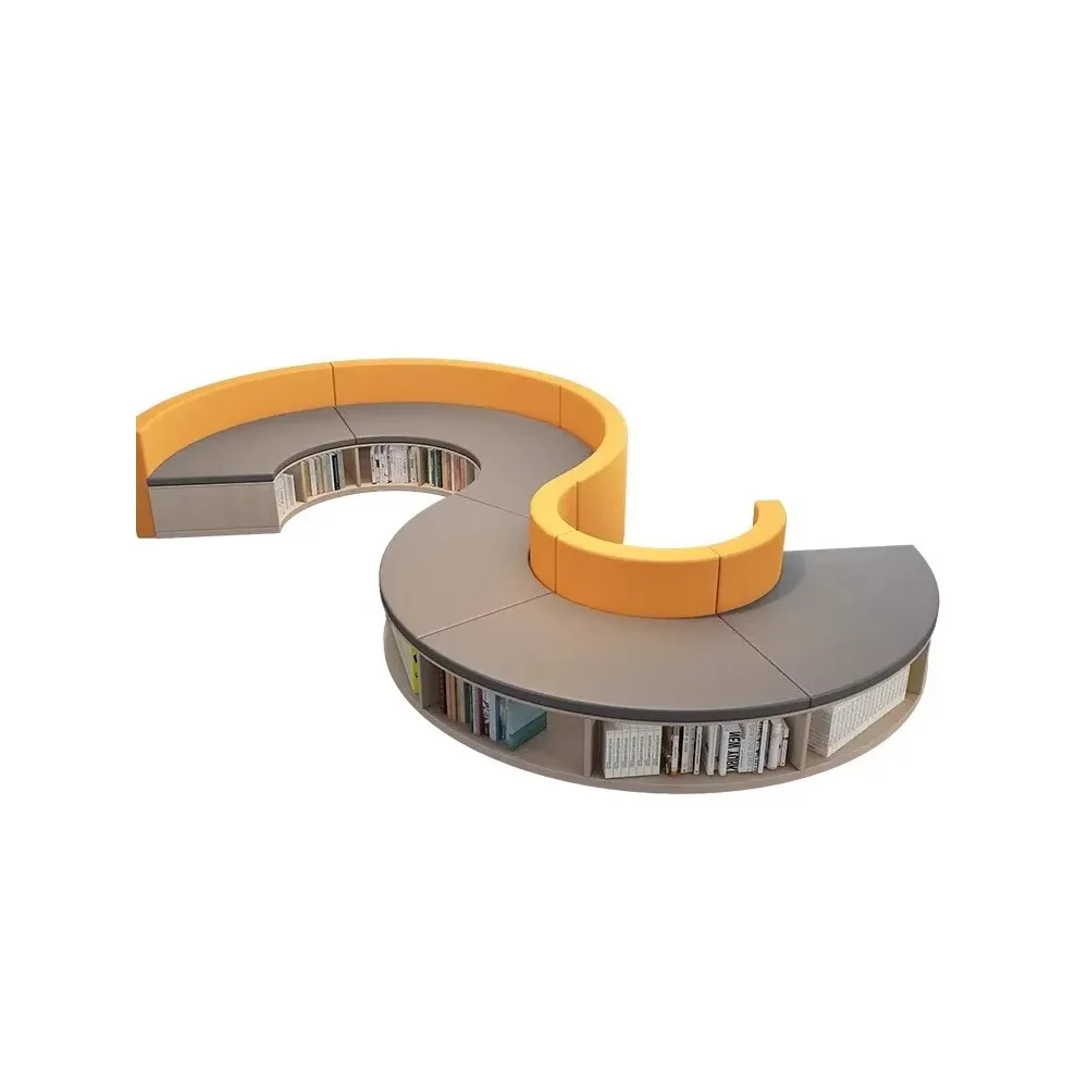 تخصيص مكتبة الخشب الحديثة خزانة الكتب مدرسة القراءة ركن أريكة متكاملة مزيج منحني منطقة الراحة #5