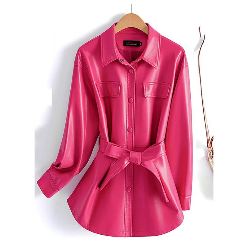 Temperament Casual Women Top 2024 New Fashion Women Genuine Leather Coat Spring Autumn Solid Color Wysokiej jakości skórzany płaszcz H59