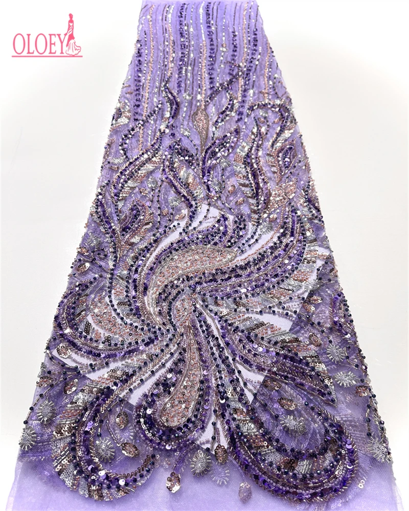 

OLOEY Высококачественная африканская французская кружевная ткань с блестками, вышитая бисером, тюль, нигерийский материал для платья для свадебной вечеринки