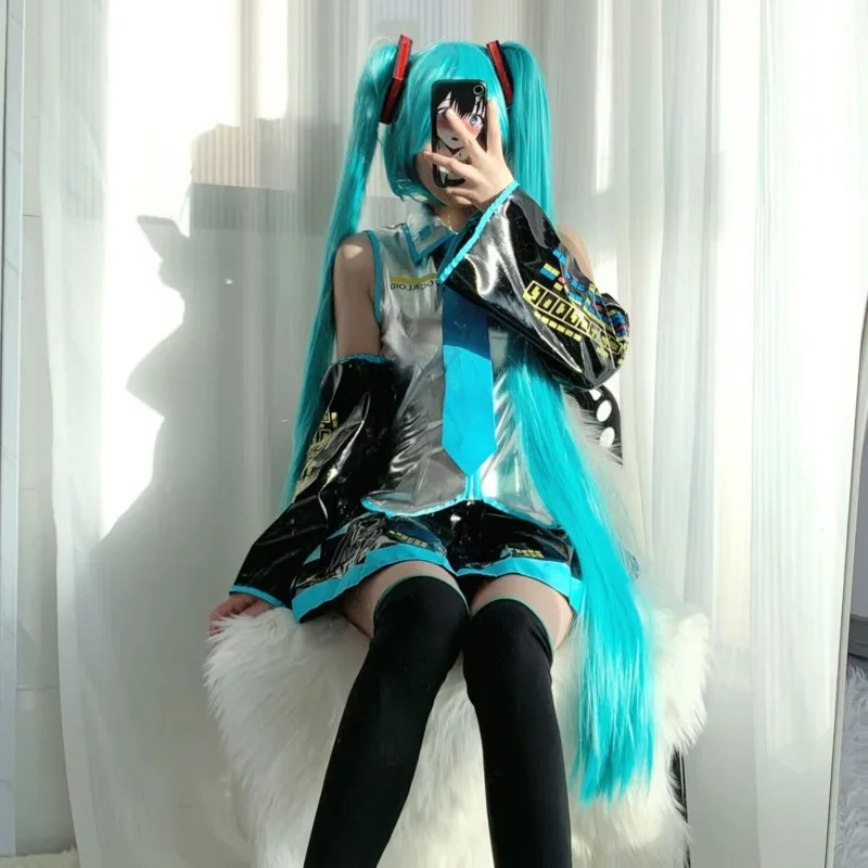 Hatsune MIKU Cosplay Anime Clothes Carnival Halloween Party Dress Up Suit Women Blue Dress Wig Kawaii Japanese Style 2024