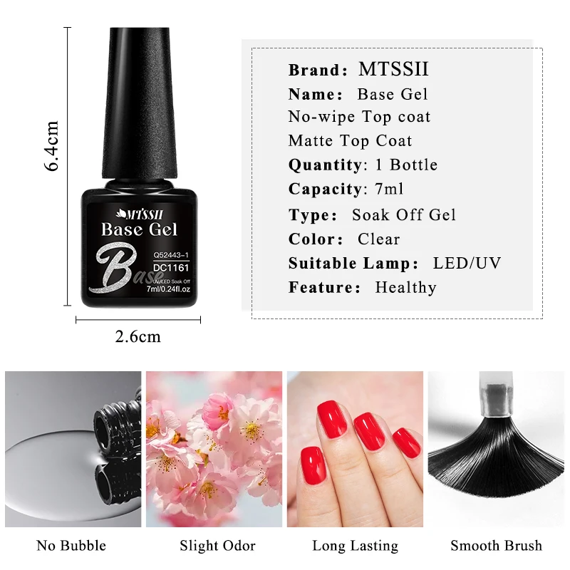 Mtssii 7ml Matte Top Coat No Wipe Top Base Coat เล็บเจลกึ่งถาวร Soak Off เล็บเล็บ UV Varnish Design