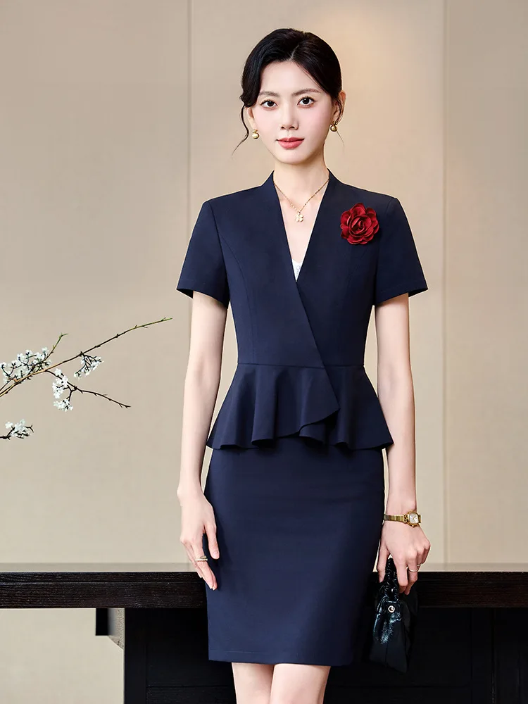 High-end women's summer short-sleeve business suit, elegant goddess style, suitable for jewelry stores and beauty salons