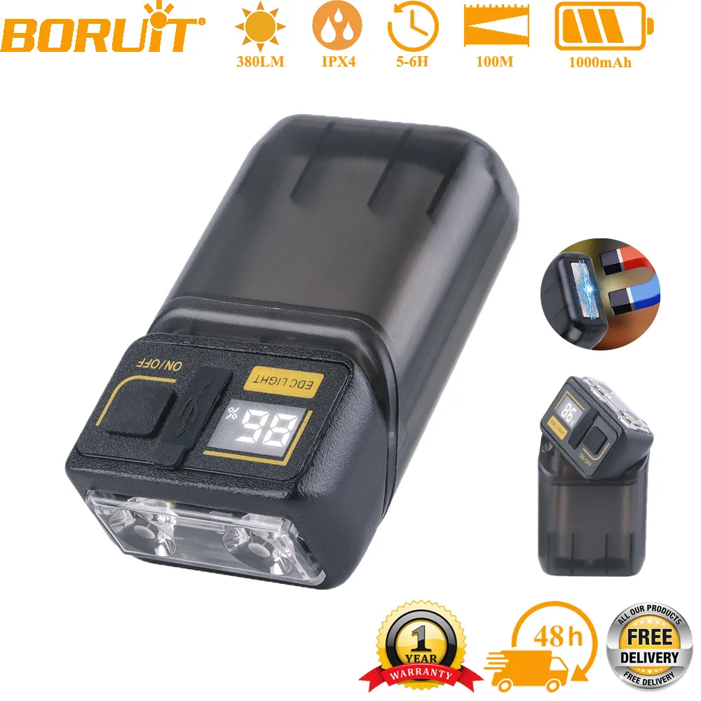 

Фонарик-брелок BORUiT EDC, портативный мини-фонарь с цифровым дисплеем, USB-перезаряжаемый рабочий фонарь с клипсой, карманный фонарь для кемпинга