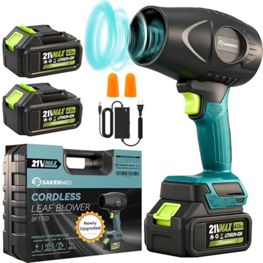 

Беспроводная воздуходувка для листьев с 2 аккумуляторами 4.0 Ач, 180000 об/мин, ручная воздуходувка, новая улучшенная модель, пылесос для сжатого воздуха, регулируемая скорость