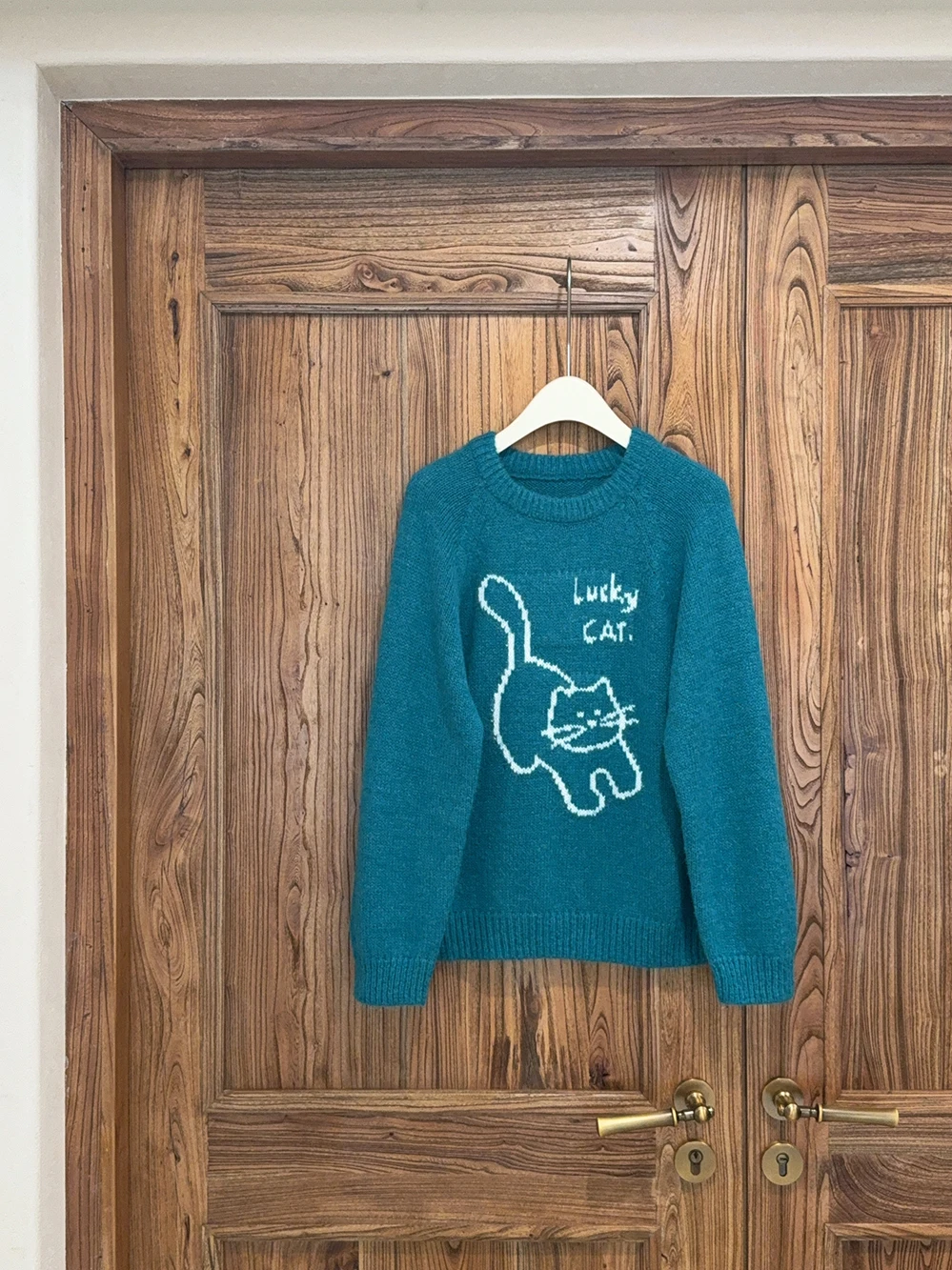 Thiened Blue een  oulder Sve Knitted Woolen Sweater Women's Faion Autumn Winter Warm Long Sve round Ne Swe...