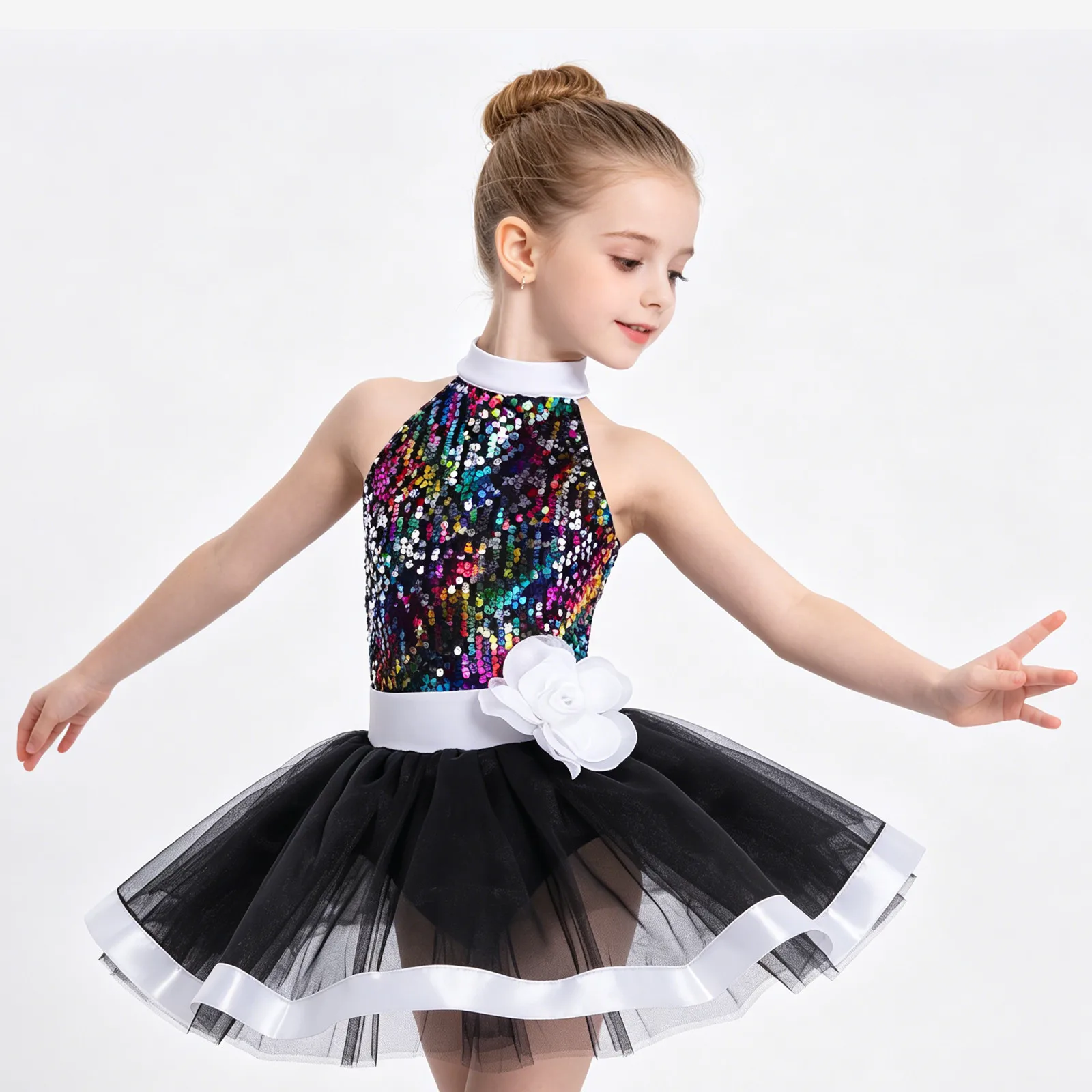 Maillots de Gimnasia para Niñas, Vestidos de Patinaje Artístico con Tutú, Lentejuelas Brillantes, Tul en Capas, Vestidos de Princesa, Bailarina, Ballet y Danza