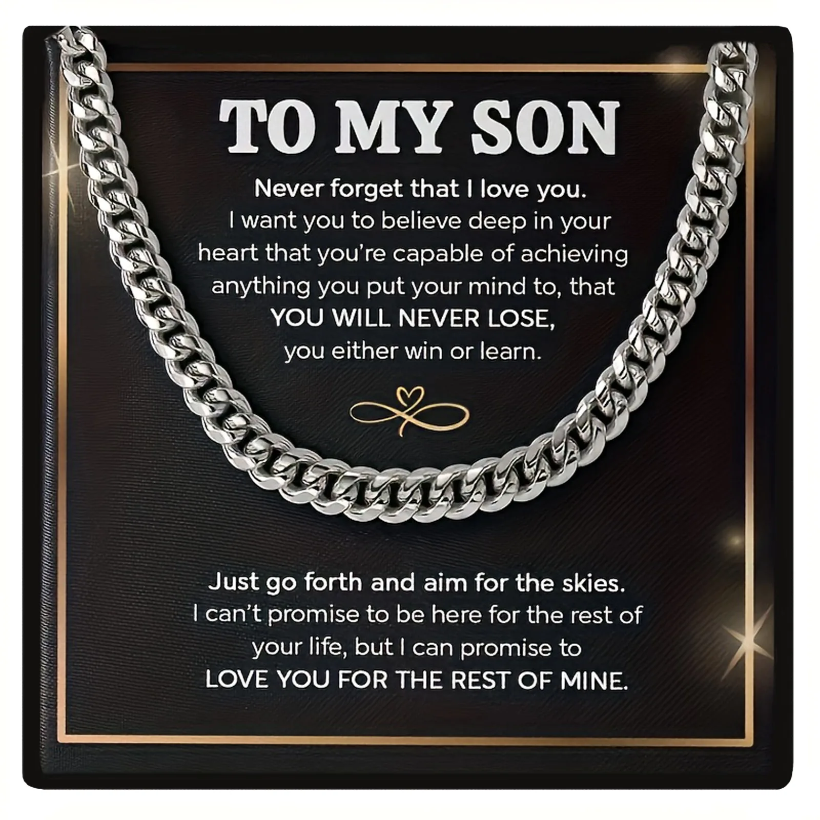 Collar de eslabones cubanos de acero inoxidable para hijo, conjunto de regalo de joyería clásica con caja de regalo y tarjeta, regalo de cumpleaños y Navidad