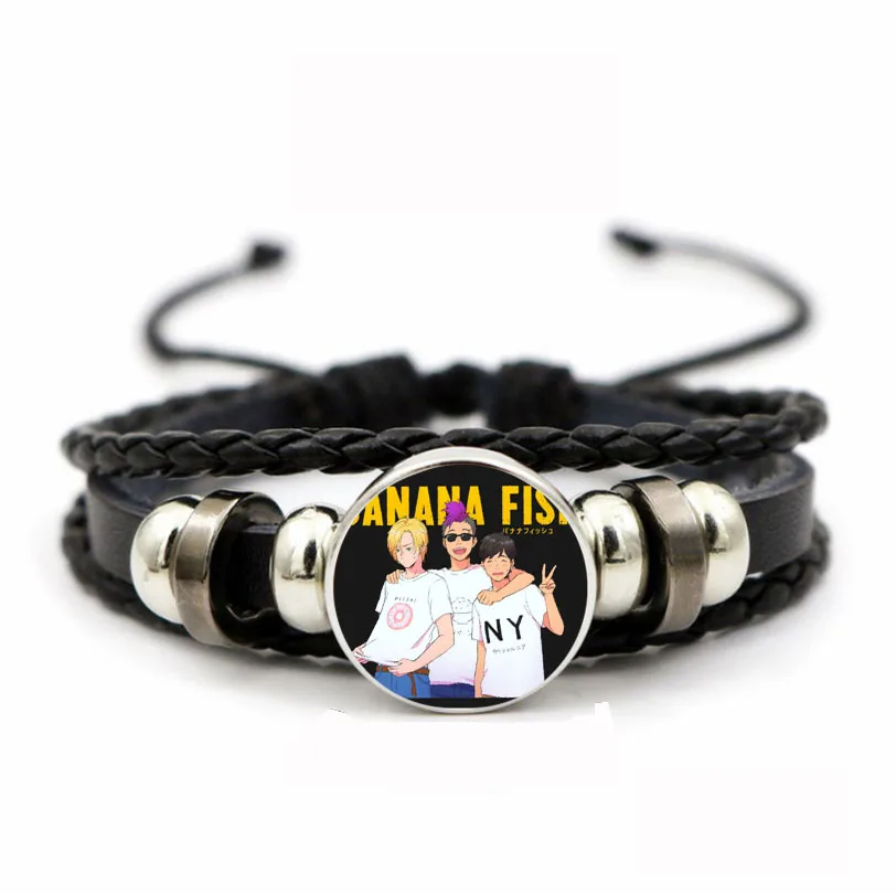 Braccialetto regolabile per adolescenti gioielli in pelle PU intrecciato braccialetto Time Gem Wristband per Anime Banana Fish intrecciato Bangle