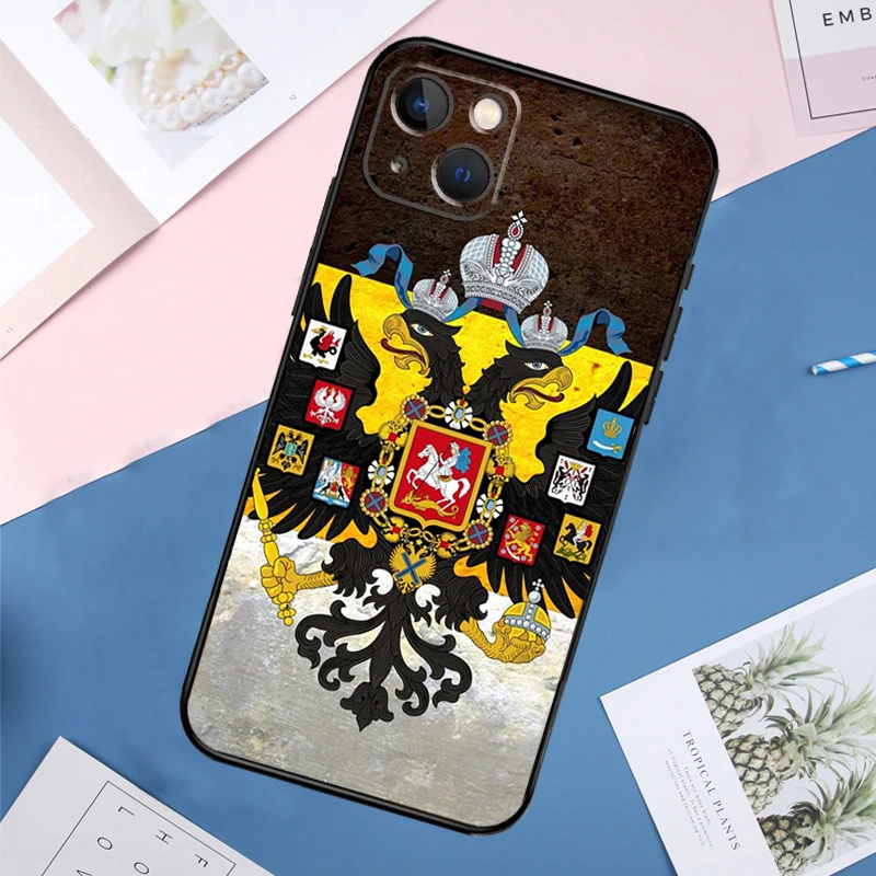 Russia Flag Coat Of Arms Phone Case For iPhone 11 14 15 16 Pro Max 13 12 Mini XS X XR Plus Protection Cover