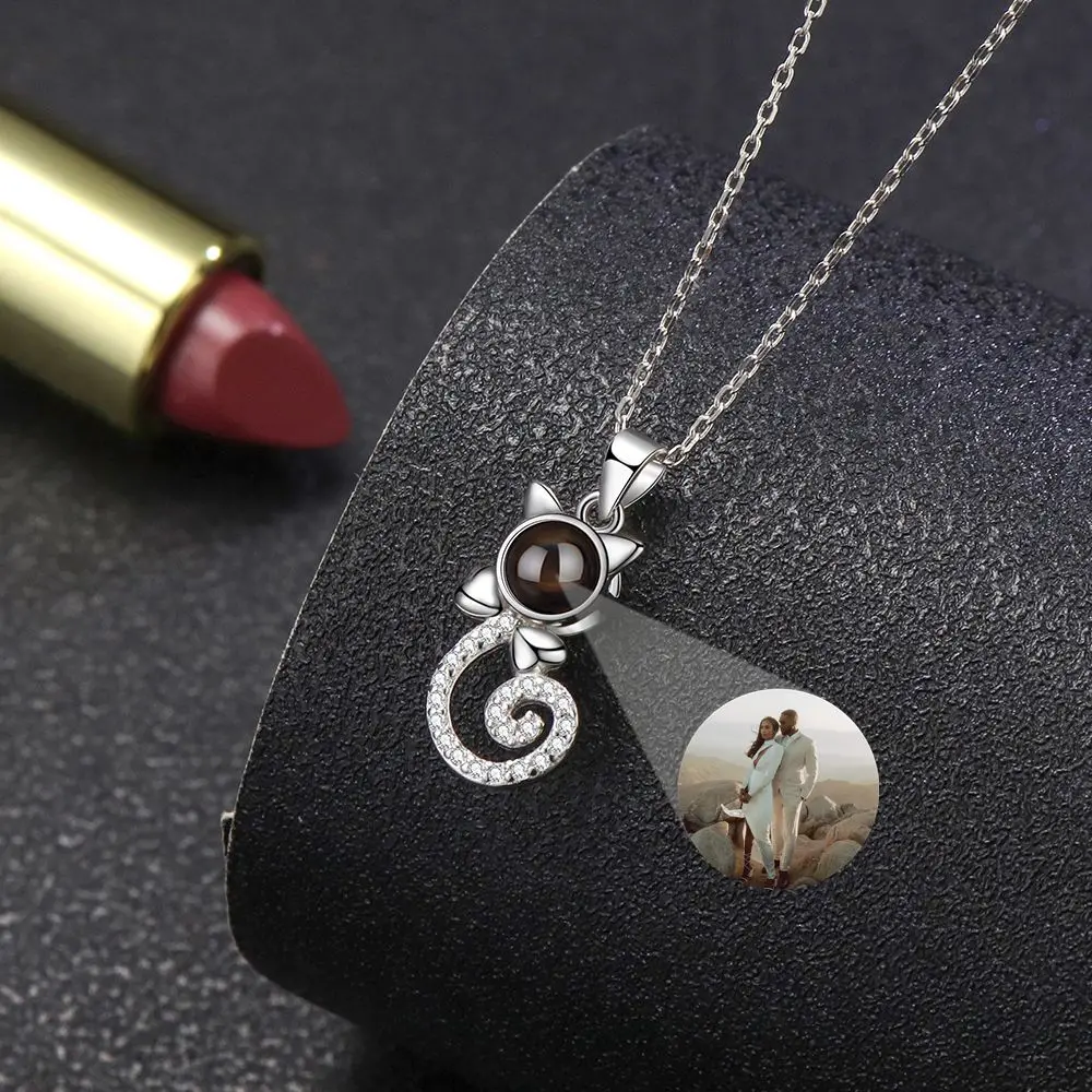 Projection Photo Customized Photo Necklace for Women Girl Personalized Animal Pendant Necklace Memory Jewelry Christmas Gift