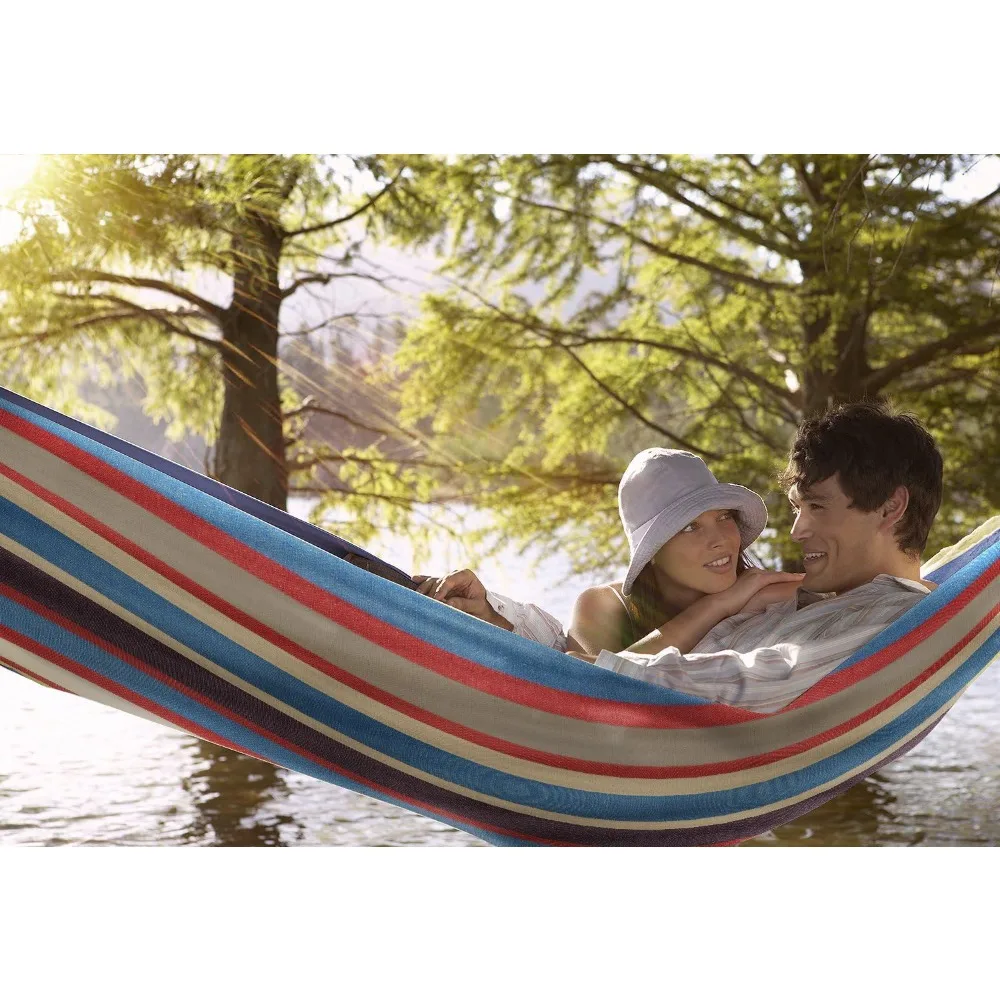 

2-Person Luxury Hammock with Steel Stand Premium Cotton Blend Bed Carrying Case for Garden Yard Patio Outdoor Camping Gifts