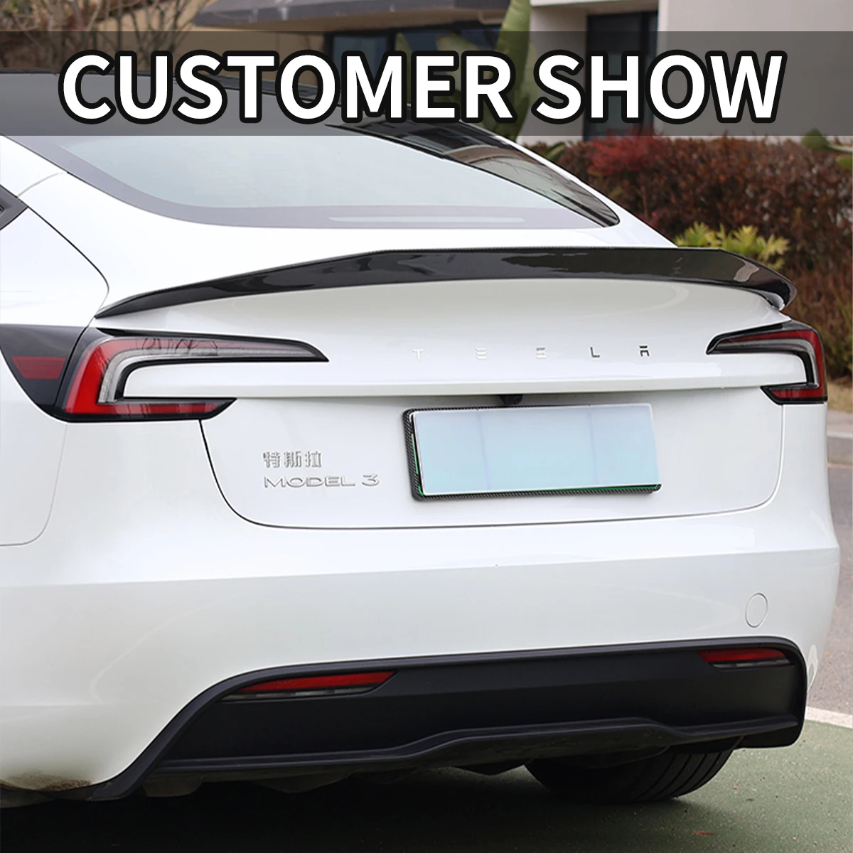 For Tesla Model 3 Highland V Style Carbon Fiber Rear Trunk Spoiler Wing Tail Lip Trim Custom Fit Body Kit Exterior Accessories