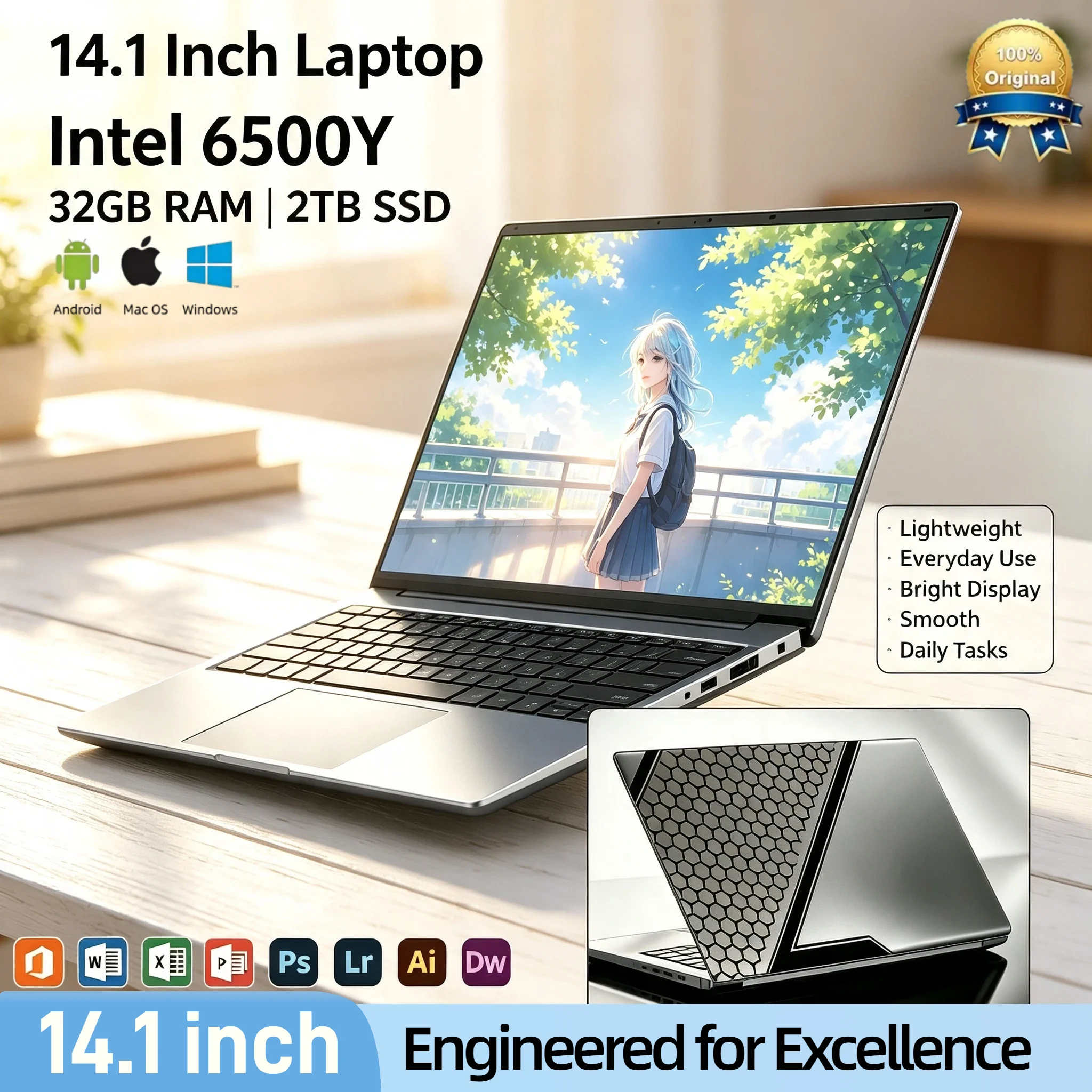 Intel 6500Y 14.1 Ultra Light Laptop 2C4T 1.1-3.4GHz 32GB RAM 2TB PCIe SSD 5000mAh Backlit Fingerprint Pro Max Speed Core