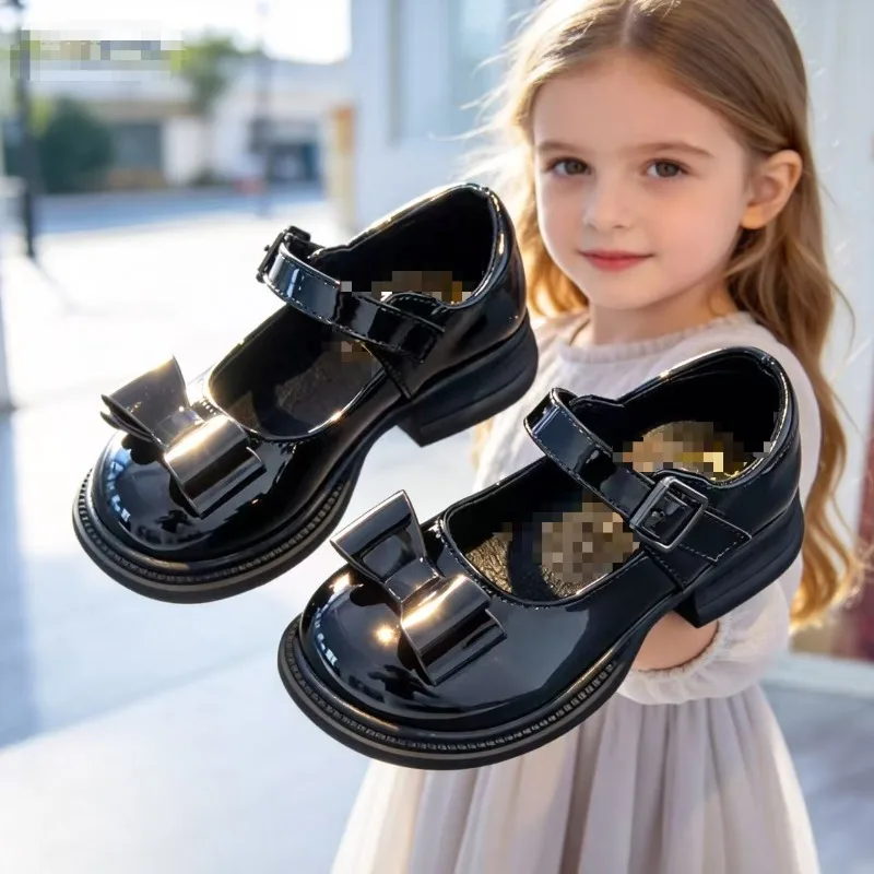 Summer Kids Bow Princess PU Leather Shoes Children Soft-Soled Performance Shoes Girls Mary Jane Strap Flats Formal Casual Shoes