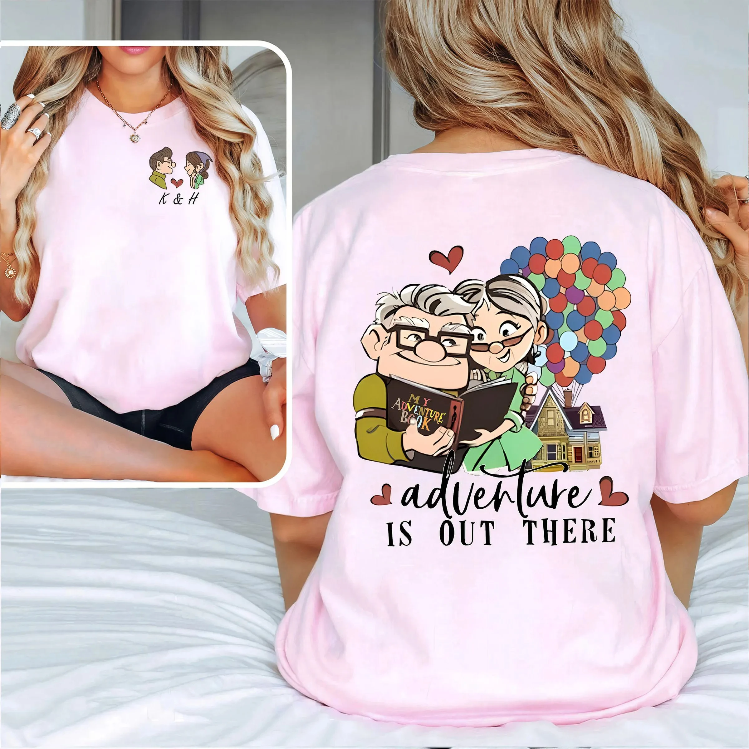 T-Shirt imprimé dessin animé Disney "Up", Carl et Ellie, à la mode, pour Couple Pop, ample, cadeau de lune de miel de Thanksgiving, nouvelle collection