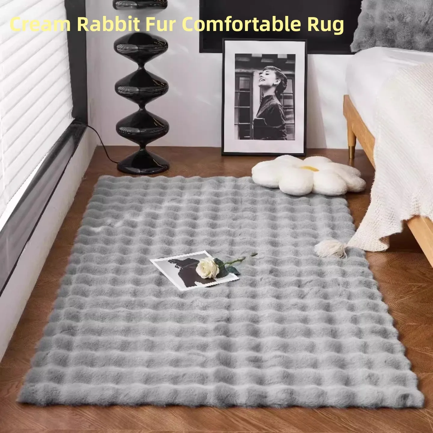 

Modern mat Rabbit Fur Carpet Bedroom Sofa Window Pure Color Living Room Floor Mat Bede Rug Home Textile