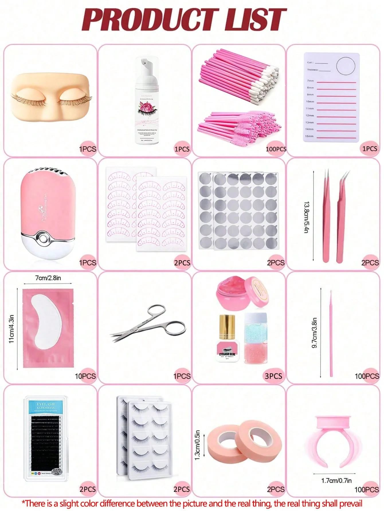 19pcs Lash Extension Kit,Professional Lash Extension Kit for Beginners Includes Practice Mannequin Head Lash Trays, Glue, Tweeze