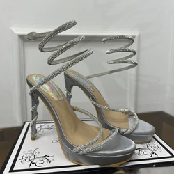 2024 Summer New Rhinestone Strap Platform Stiletto Sandals European and American Style Sexy High Heels