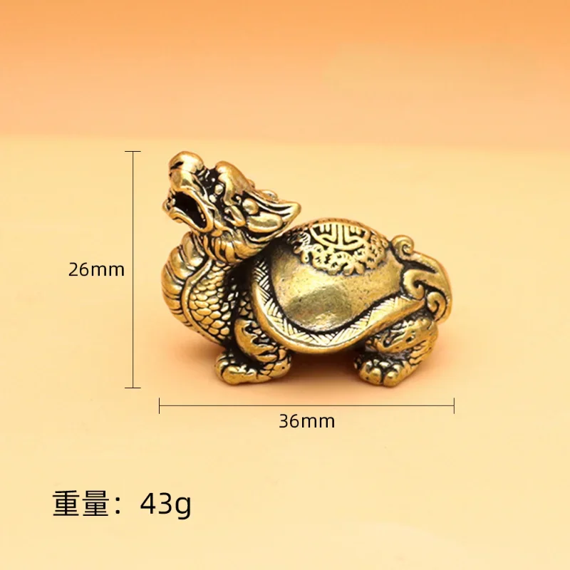 Mini Vintage Brass Dragon Statue Figurines Solid Fengshui Qilin Dragon Tortoise Wealth Prosperity Home Decoration Ornament