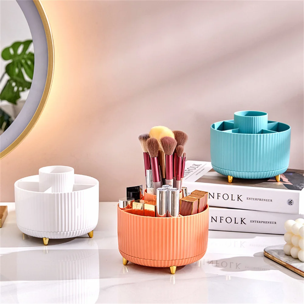 360°Rotating Desktop Makeup Brushes Organizer Cosmetic Storage Box Portable Lipstick Holder Skincare Pen Organizer Stand